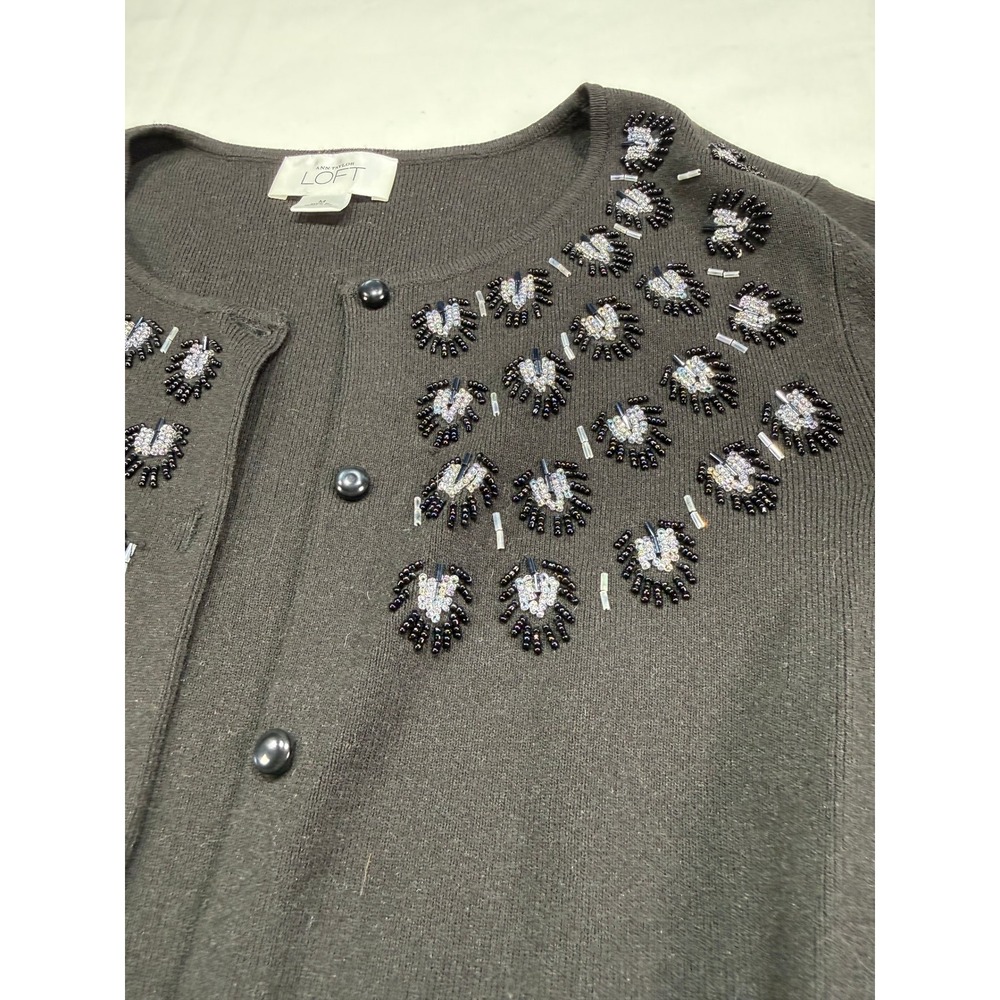 Ann Taylor Loft Womens Medium Black Beaded Sequin Cardigan Sweater 133388
